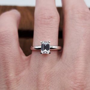 Size 8.25 925 Sterling Silver Emerald Cut Clear Cubic Zirconia Ring